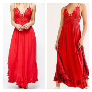 Free People One Adella Maxi Slip Dress Red NWT Size Small